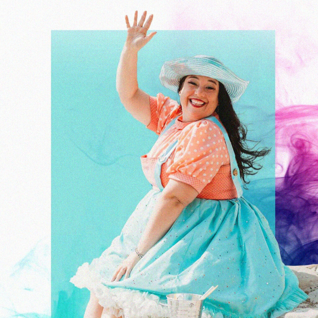 Joyfull portrait of Isabelle Cliche, performing her art.